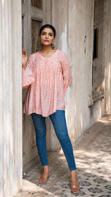 Mysha Bandhani Print Short Top In Soft Silk