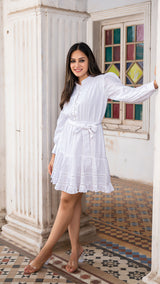 Sania Pure Linen Dress In White