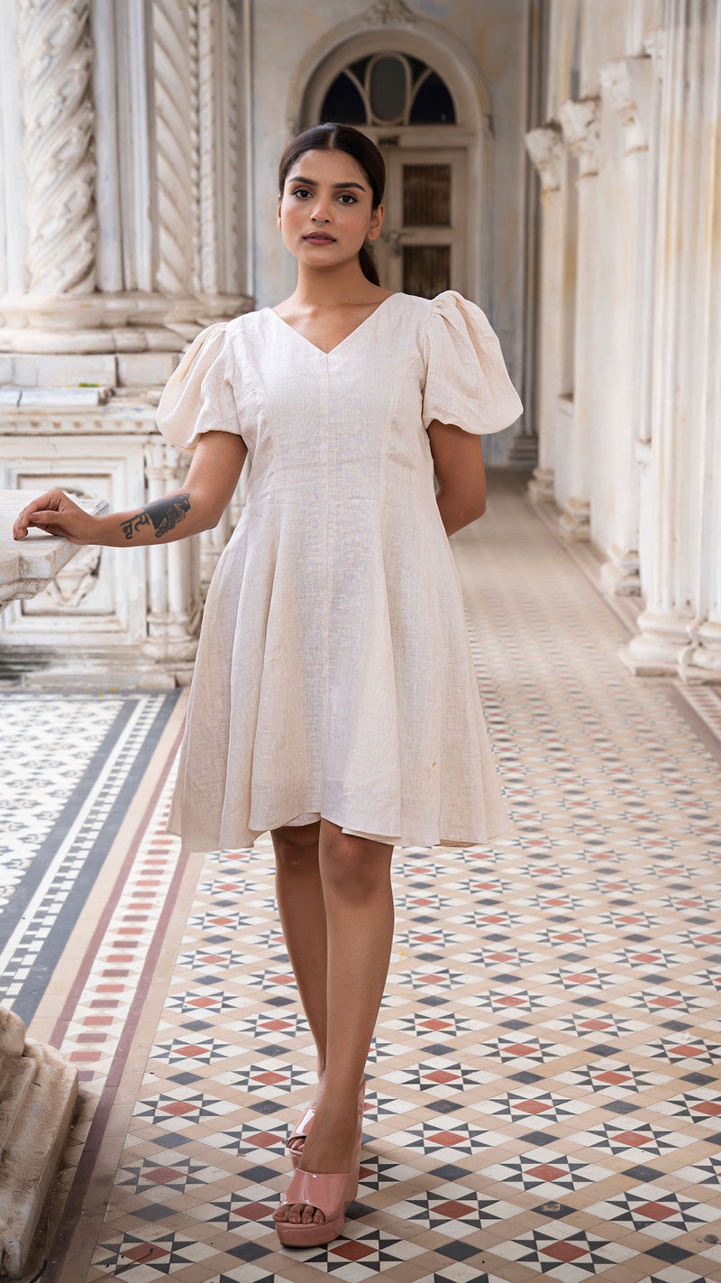 Naples Pure Linen Dress In Beige