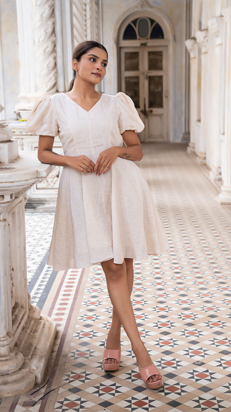 Naples Pure Linen Dress In Beige