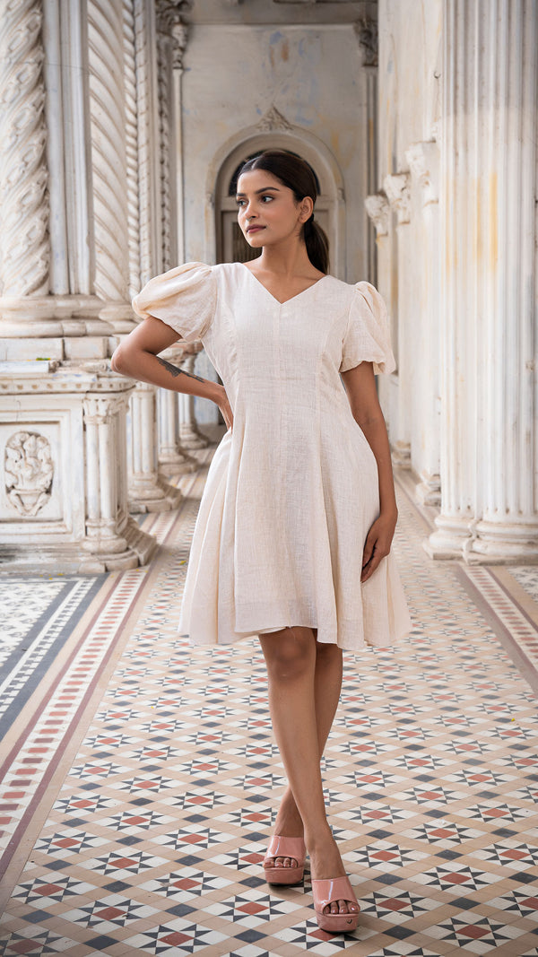 Naples Pure Linen Dress In Beige