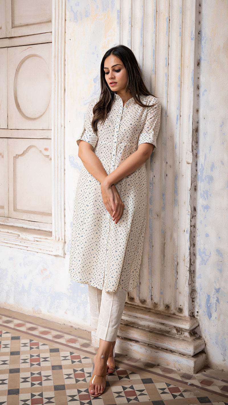 Esha Shirt Dress In Soft Silk - Off White